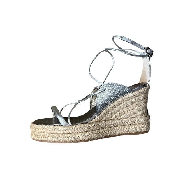 Paula Torres Metallic Espadrille Platform Wedge Sandal Silver Size 7 - Picture 9 of 13